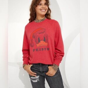 Disney x AE Red Donald Duck Feisty Christmas Sweatshirt Size Small